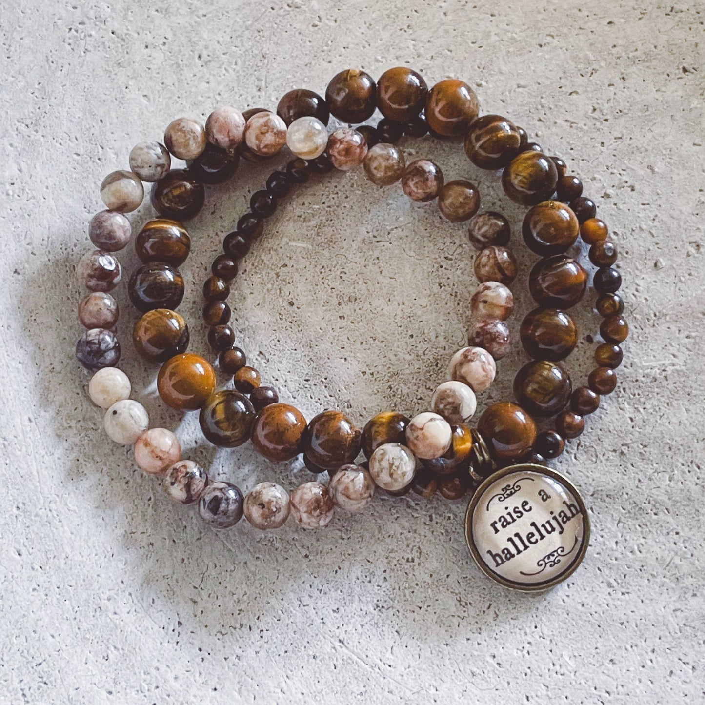 "Raise a hallelujah" scripture faith inspired stacked bracelet set Christian jewelry