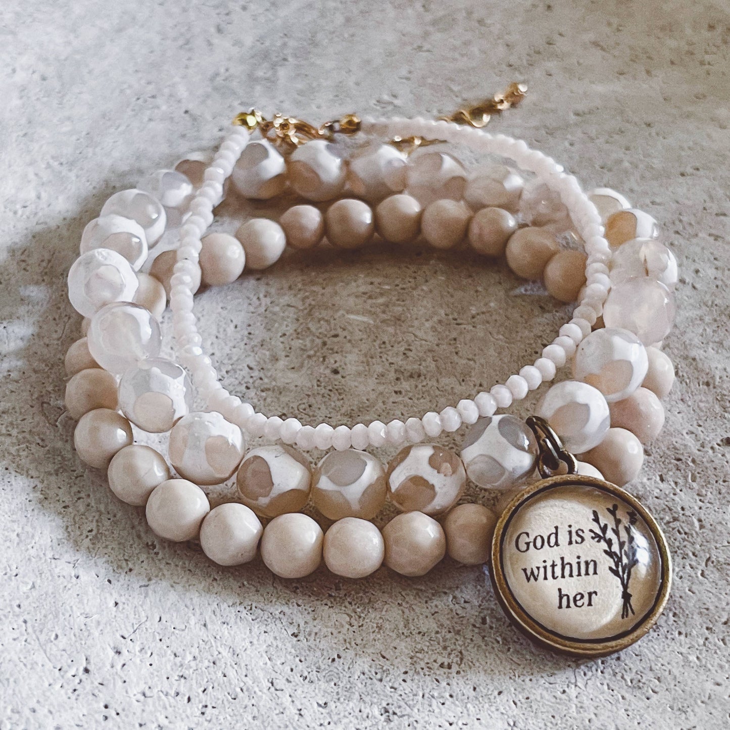 "God is within her" faith bracelet stacked set Christian jewelry
