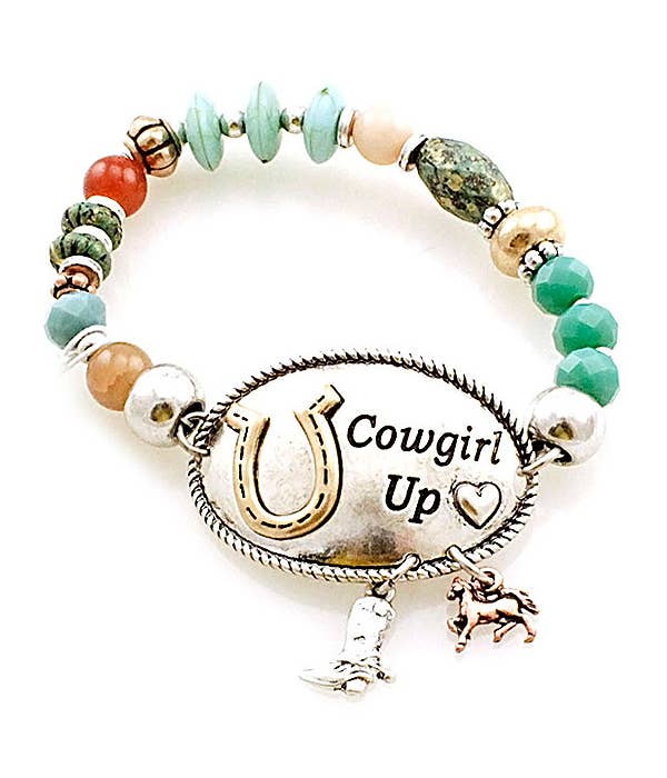 ( T683 ) WESTERN STYLE STONE BEAD BRACELET