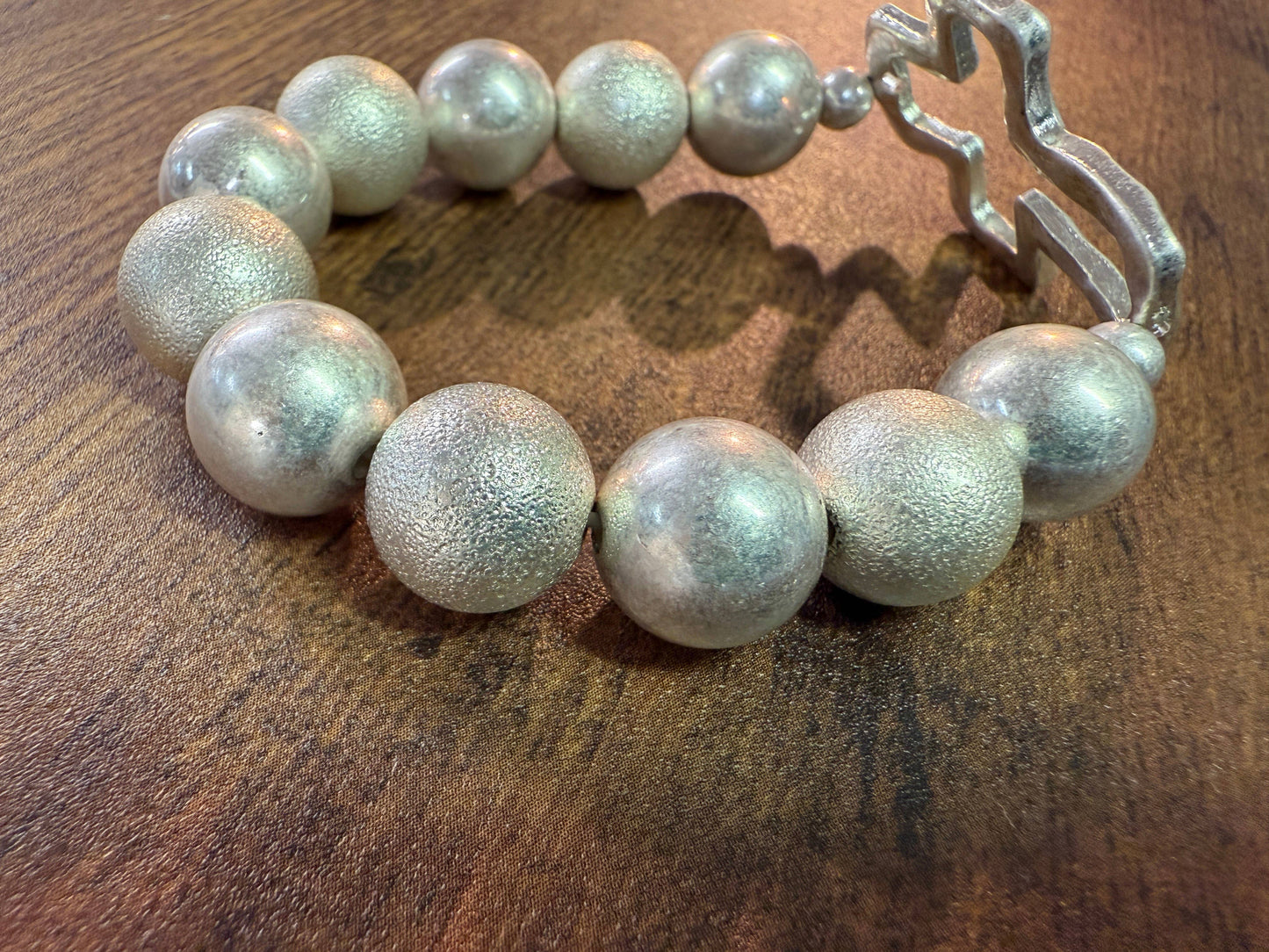 Chunky Cross Beaded Bracelet- Silver