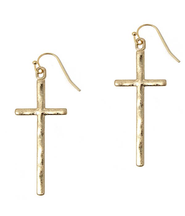 ( G651 ) HAMMERED SIMPLE CROSS EARRING