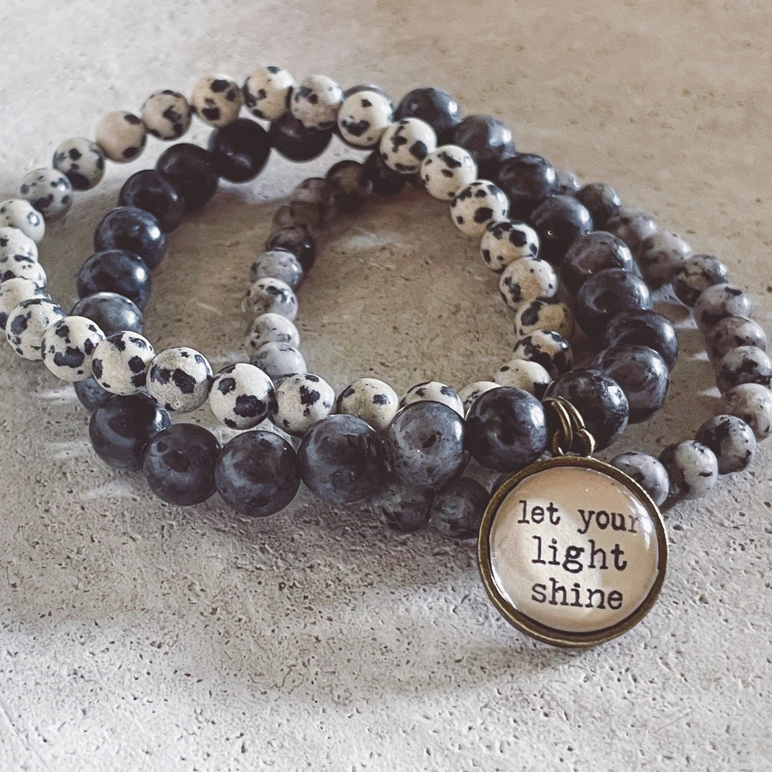 "Let your light shine" faith inspired stacked bracelet set Christian jewelry
