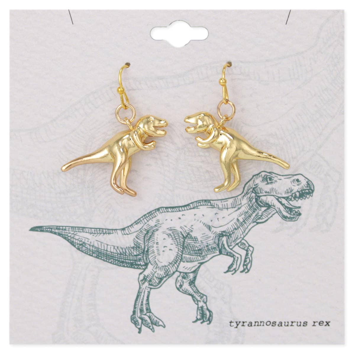 Classic Jurassic Gold Tone Tyrannosaurus Rex Earrings ~ Prehistoric Dinosaur T-Rex