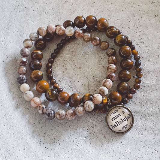 "Raise a hallelujah"  scripture faith inspired stacked bracelet set Christian jewelry