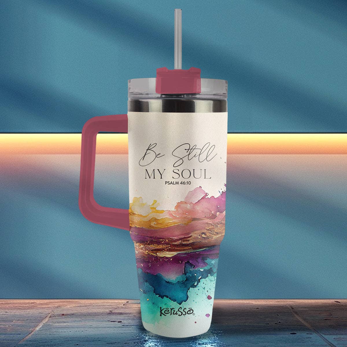 Kerusso 30 oz Stainless Steel Mug With Straw Be Still My Soul