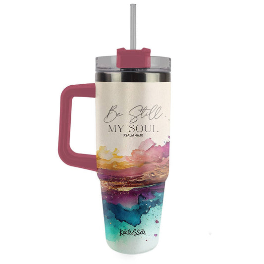 Kerusso 30 oz Stainless Steel Mug With Straw Be Still My Soul