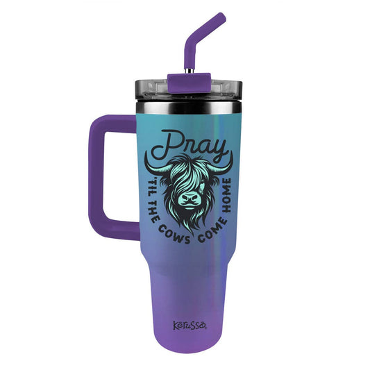 Kerusso 40 oz Stainless Steel Mug With Straw Highland Cow
