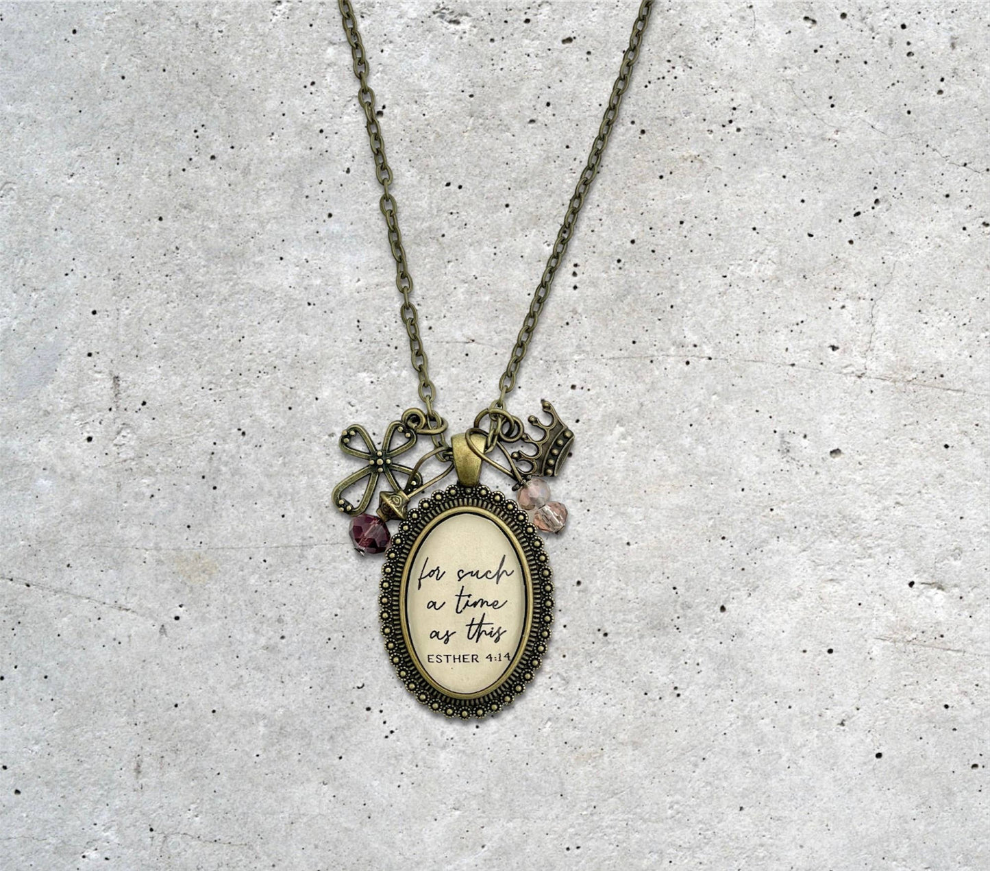 "For such a time as this" Esther 4:14 scripture quote faith pendant necklace Christian jewelry