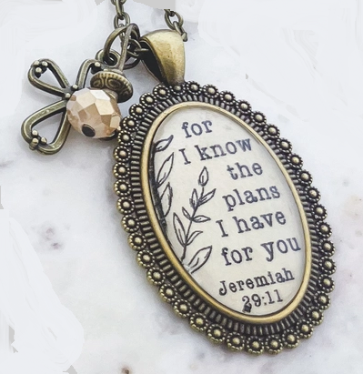 "For I know the plans I have for you" Jeremiah scripture faith pendant necklace Christian jewelry