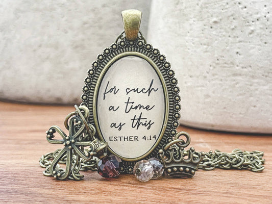"For such a time as this" Esther 4:14 scripture quote faith pendant necklace Christian jewelry