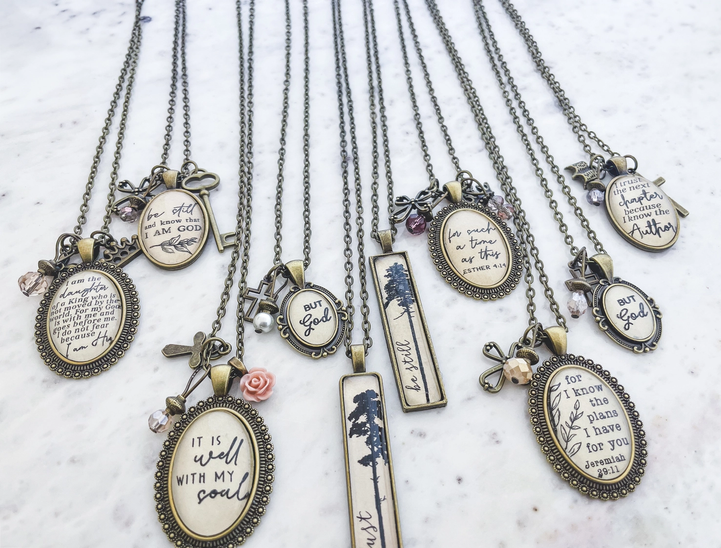 "Be still and know that I am God" vintage inspired faith pendant necklace Christian jewelry