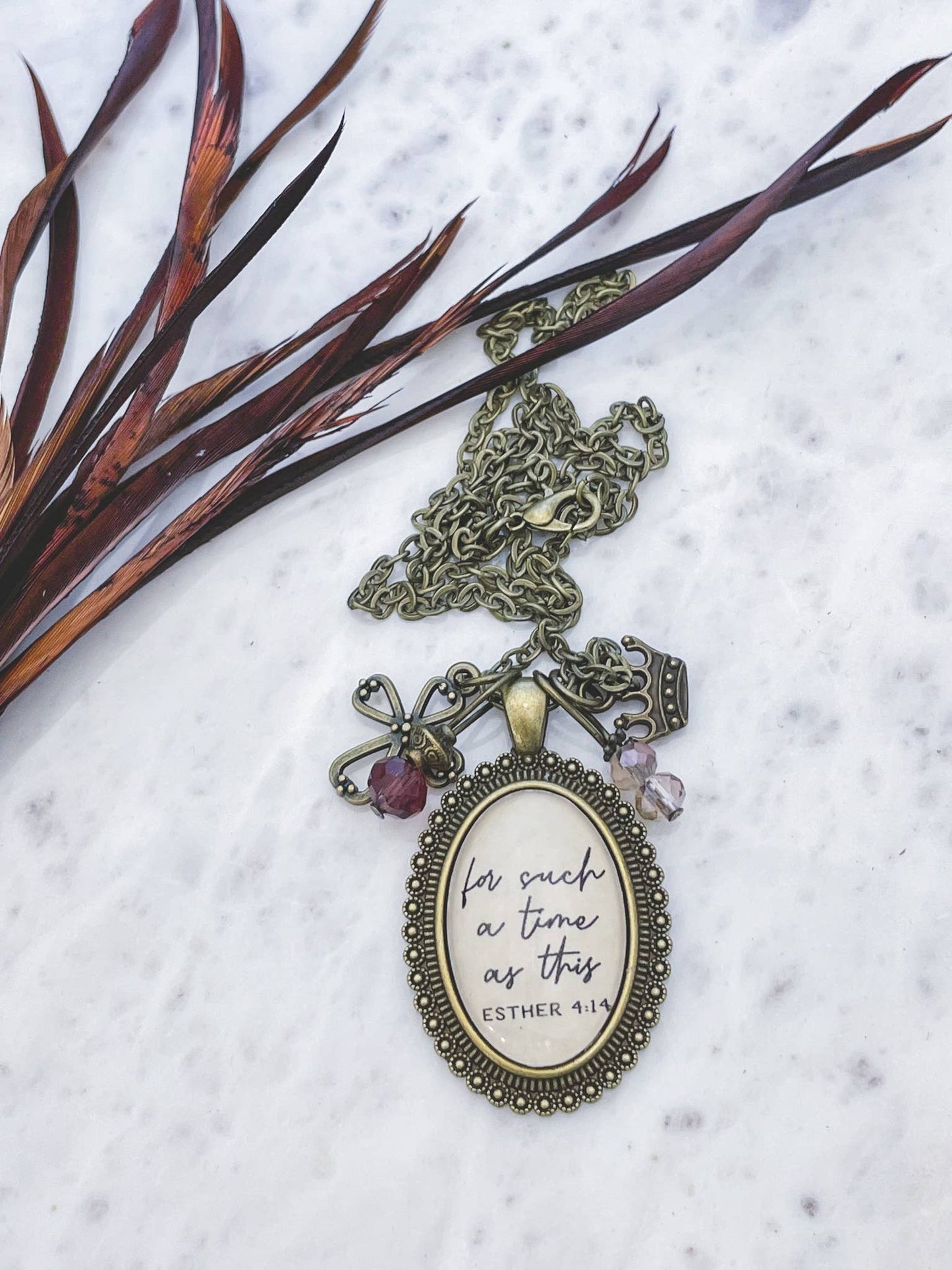 "For such a time as this" Esther 4:14 scripture quote faith pendant necklace Christian jewelry