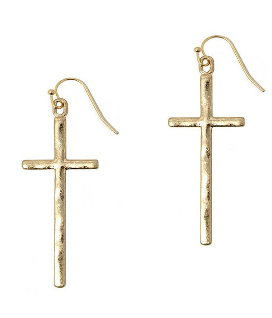 ( G651 )  HAMMERED SIMPLE CROSS EARRING