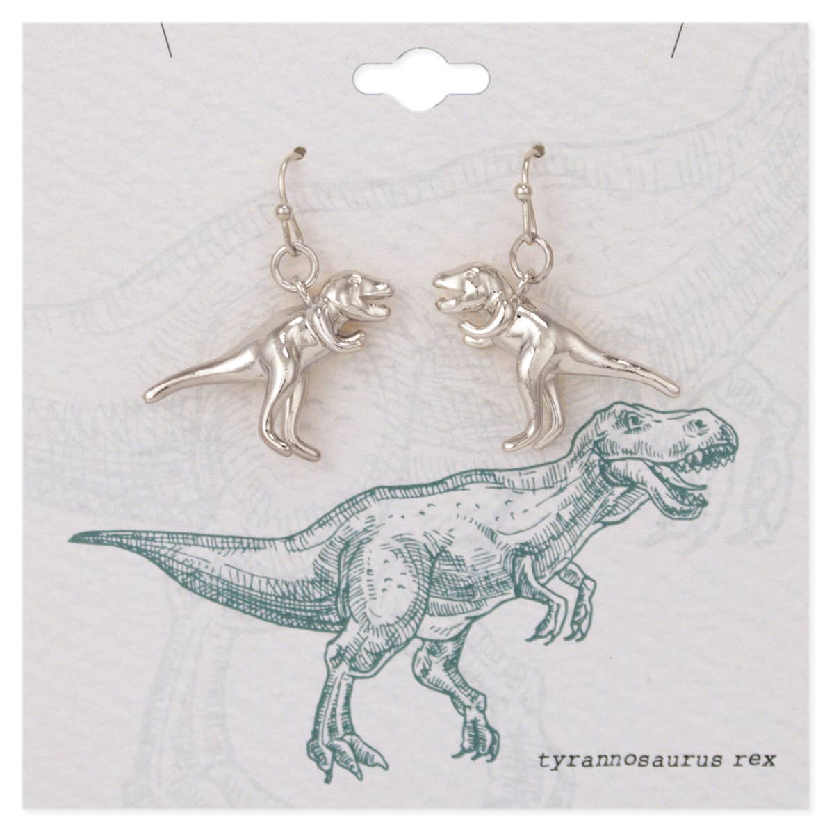 Classic Jurassic Tyrannosaurus Rex Silver Tone Earrings ~ Prehistoric Times Dinosaur