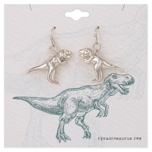 Classic Jurassic Tyrannosaurus Rex Silver Tone Earrings ~ Prehistoric Times Dinosaur