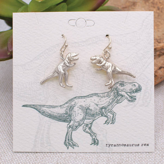 Classic Jurassic Tyrannosaurus Rex Silver Tone Earrings ~ Prehistoric Times Dinosaur