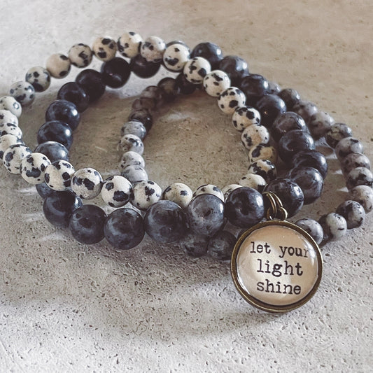 "Let your light shine" faith inspired stacked bracelet set Christian jewelry