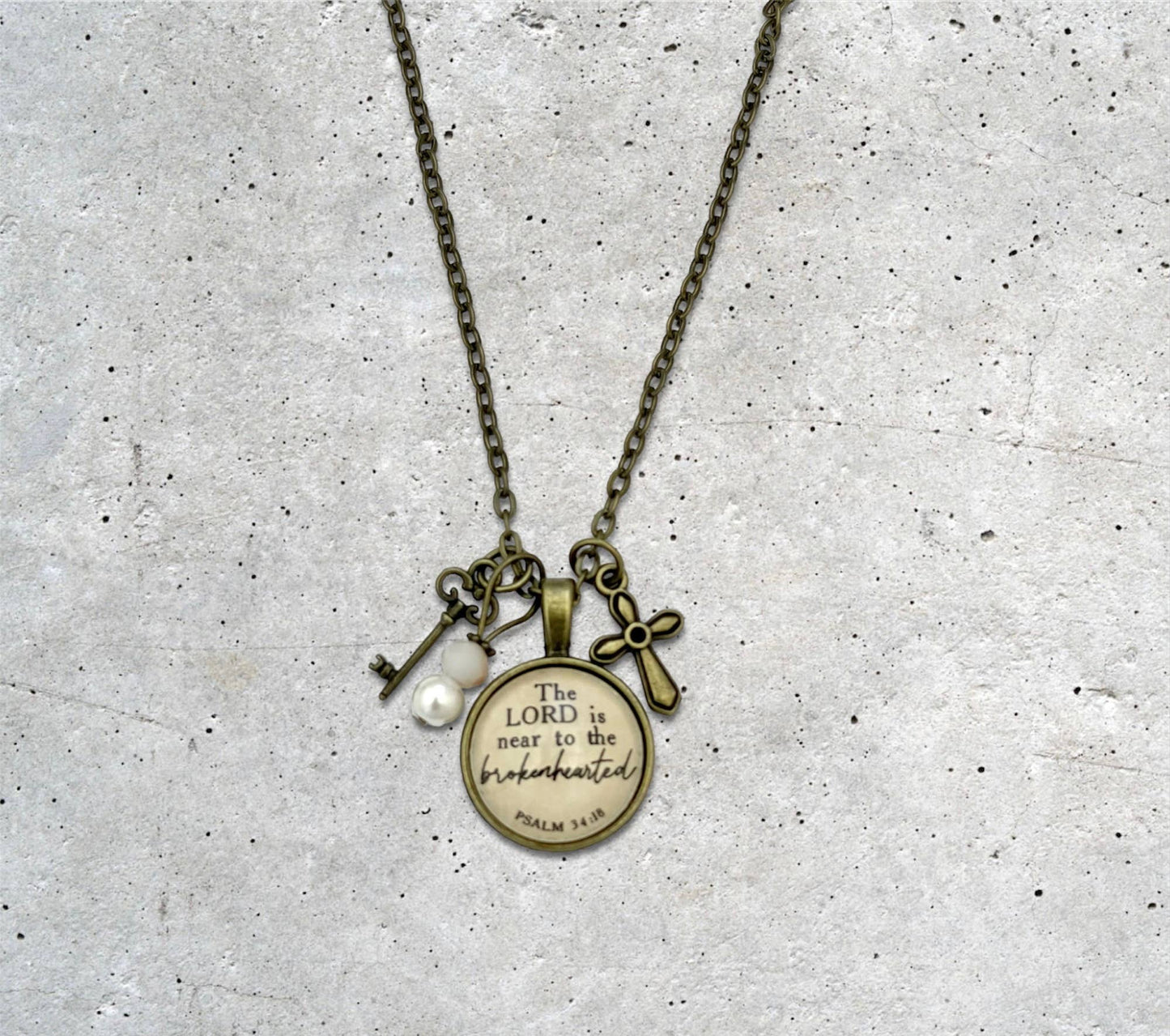 The LORD is near to the brokenhearted - Psalm 34:18 necklace comfort gift grief