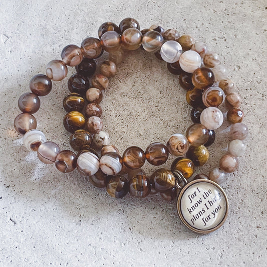 "for I know the plans I have for you" beaded stacked faith bracelet set Christian jewelry