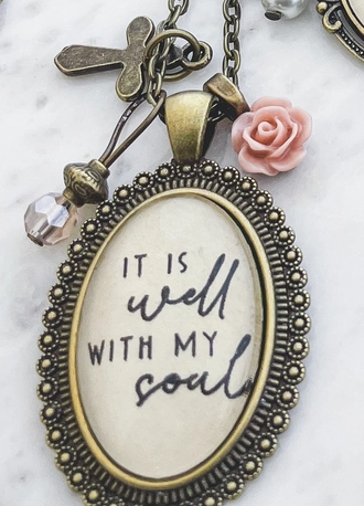 "It is well with my soul" vintage inspired faith pendant necklace Christian jewelry