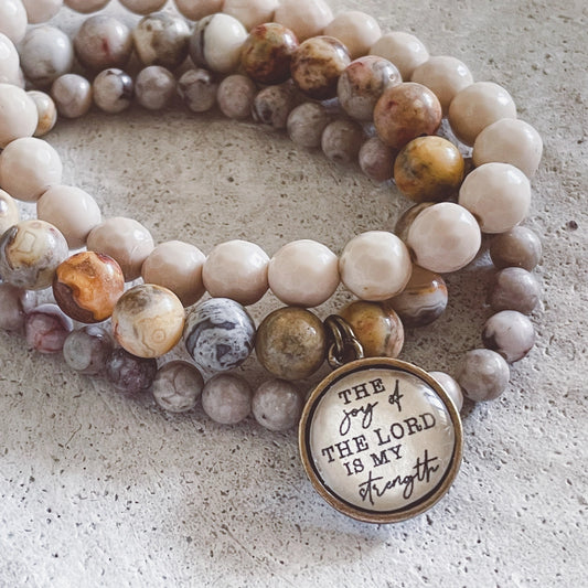 "The joy of the Lord is my strength" faith bracelet stack set Christian jewelry