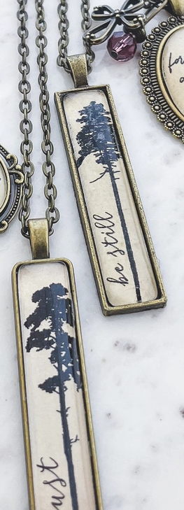 Rectangle faith message pendant choice of "trust" or "be still"-Christian jewelry